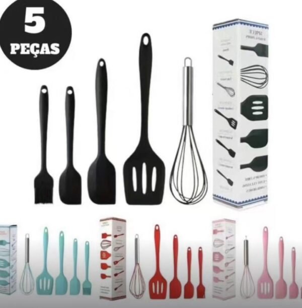 Título Sugerido: Kit Utensílios de Cozinha Silicone 5 Peças: Antiaderente, Resistente ao Calor e Livre de BPA! - Imagem 2