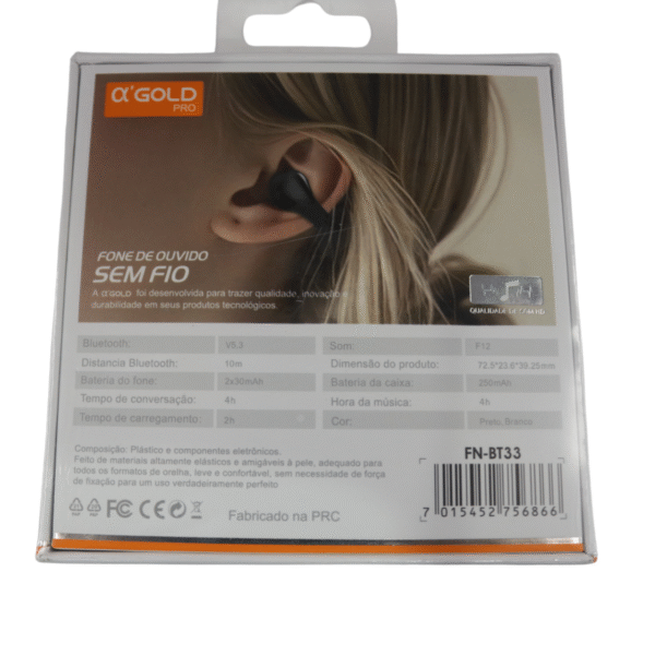 Fone de Ouvido Bluetooth Gold, Open-Ear Sem Fio Air Conduction Fones de Ouvido para Esportes, Corrida, Academia e Ciclismo, 7H de Reprodução Peso Leve (Preto) - Imagem 3