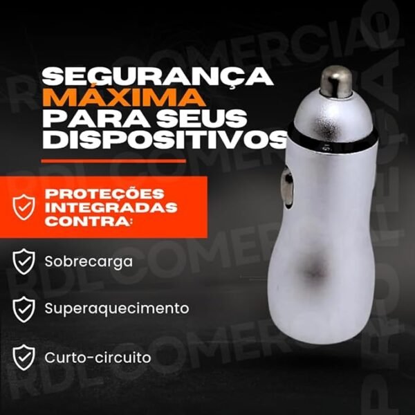 Carregador Veicular de Carro USB Duplo 48W, Padrão Carregamento Rápido Universal para Todos os Celulares - Imagem 4