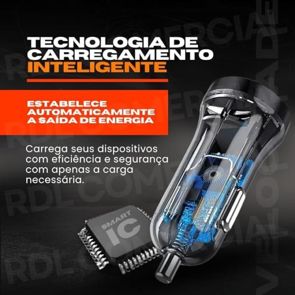 Carregador Veicular de Carro USB Duplo 48W, Padrão Carregamento Rápido Universal para Todos os Celulares - Imagem 3