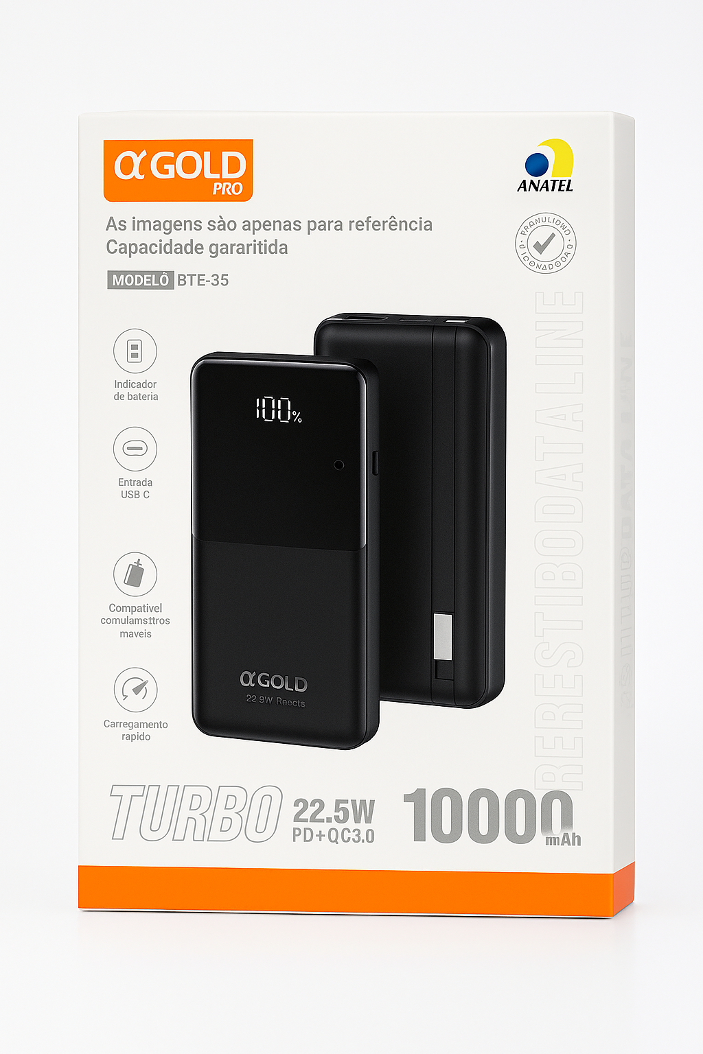 Carregador Portátil Power Bank 10.000mah Universal Turbo Cor Preto