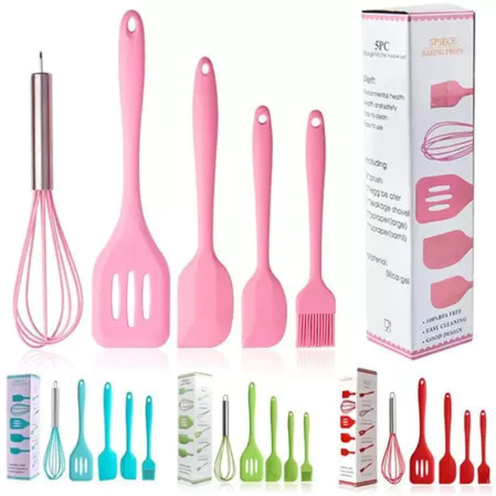 Título Sugerido: Kit Utensílios de Cozinha Silicone 5 Peças: Antiaderente, Resistente ao Calor e Livre de BPA!